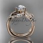 Unique 14k rose gold diamond leaf wedding ring, engagement set ADLR225S