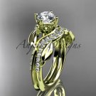 Unique 14k yellow gold diamond leaf wedding ring, engagement set ADLR225S