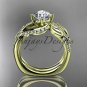 Unique 14k yellow gold diamond leaf wedding ring, engagement set ADLR225S