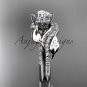 14k white gold diamond leaf wedding ring, engagement set with a Moissanite center stone ADLR225S