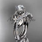 Platinum  diamond leaf wedding ring, engagement set with a Moissanite center stone ADLR225S