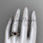 14k rose gold diamond leaf wedding ring, engagement set with a Black Diamond center stone ADLR225S