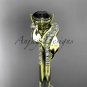 14k yellow gold diamond leaf wedding ring, engagement set with a Black Diamond center stone ADLR225S