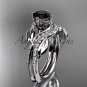 Platinum diamond leaf wedding ring, engagement set with a Black Diamond center stone ADLR225S