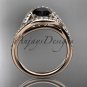 14kt rose gold diamond wedding ring, engagement ring with a Black Diamond center stone ADLR383