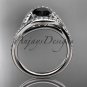 Platinum diamond wedding ring, engagement ring with a Black Diamond center stone ADLR383