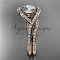 14kt rose gold diamond wedding ring, engagement set with a Moissanite center stone ADLR383S