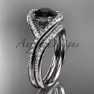 Platinum  diamond wedding ring, engagement set with a Black Diamond center stone ADLR383S
