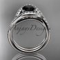 Platinum diamond wedding ring, engagement set with a Black Diamond center stone ADLR383S
