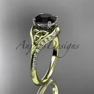 14k yellow gold diamond celtic trinity knot engagement ring with a Black Diamond center stone CT7125