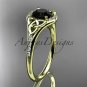 14k yellow gold diamond celtic trinity knot engagement ring with a Black Diamond center stone CT7126