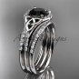 14k white gold diamond celtic trinity knot engagement ring with a Black Diamond center stone CT7126S