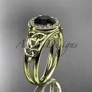 14k yellow gold diamond celtic trinity knot engagement ring with a Black Diamond center stone CT7131