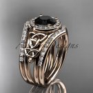 14k rose gold diamond celtic trinity knot engagement set with a Black Diamond center stone CT7131S