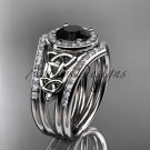 Platinum  diamond celtic trinity knot engagement set with a Black Diamond center stone CT7131S