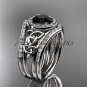 Platinum diamond celtic trinity knot engagement set with a Black Diamond center stone CT7131S