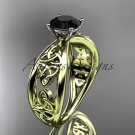 14kt yellow gold celtic trinity knot engagement ring with a Black Diamond center stone CT7171