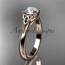 14kt rose gold celtic trinity knot wedding ring with a "Forever One" Moissanite center stone CT7154