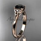 14kt rose gold celtic trinity knot wedding ring with a Black Diamond center stone CT7154