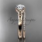 14kt rose gold diamond celtic trinity knot engagement set with a Moissanite center stone CT7154S