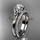 Platinum  diamond celtic trinity knot engagement set with a Moissanite center stone CT7154S