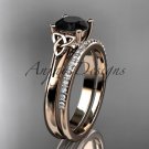 14kt rose gold diamond celtic trinity knot engagement set with a Black Diamond center stone CT7154S