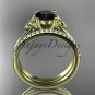 14k yellow gold diamond celtic trinity knot engagement set with a Black Diamond center stone CT7154S
