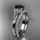 Platinum  diamond celtic trinity knot engagement set with a Black Diamond center stone CT7154S