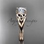 14kt rose gold celtic trinity knot engagement ring with a Moissanite center stone CT7189
