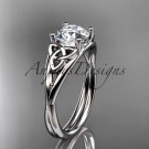 Platinum  celtic trinity knot engagement ring with a Moissanite center stone CT7189