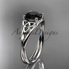 14kt white gold celtic trinity knot engagement ring with a Black Diamond center stone CT7189