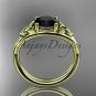 14kt yellow gold celtic trinity knot engagement ring with a Black Diamond center stone CT7189