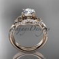 14kt rose gold diamond celtic trinity knot engagement ring with a Moissanite center stone CT7224