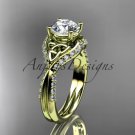 14kt yellow gold diamond celtic trinity knot engagement ring with a Moissanite center stone CT7224