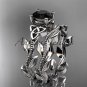 14kt white gold celtic trinity knot engagement set with a Black Diamond center stone CT7238S