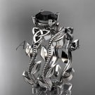 Platinum  celtic trinity knot engagement set with a Black Diamond center stone CT7238S