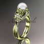 14kt yellow gold diamond pearl unique engagement ring, wedding ring AP220
