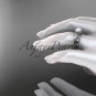 Platinum diamond pearl unique engagement ring, wedding ring AP342