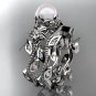 14kt white gold diamond pearl unique engagement set, wedding set AP151S