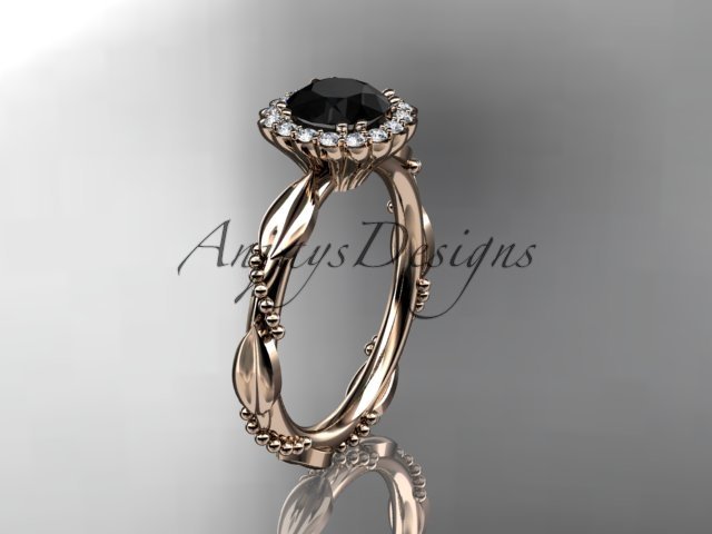 14kt rose gold diamond engagement ring with a black diamond center stone ADLR337