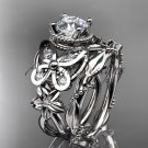 Platinum  diamond butterfly engagement set with a Moissanite center stone ADLR136