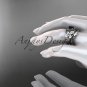 14kt white gold diamond floral, butterfly engagement set with a Black Diamond center stone ADLR136S
