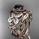 14kt rose gold diamond floral, butterfly engagement set with a Black Diamond center stone ADLR136S