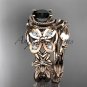 14kt rose gold diamond floral, butterfly engagement set with a Black Diamond center stone ADLR136S