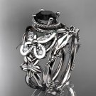 platinum diamond floral, butterfly engagement set with a Black Diamond center stone ADLR136S