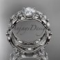 14kt white gold diamond leaf and vine engagement set with a Moissanite center stone ADLR152S