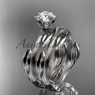 platinum  leaf and vine wedding ring, engagement set with a Moissanite center stone ADLR343S