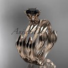 14k rose gold leaf and vine wedding ring, engagement set with a Black Diamond center stone ADLR343S