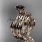 14k rose gold leaf and vine wedding ring, engagement set with a Black Diamond center stone ADLR343S