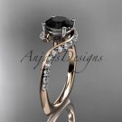 Unique 14k rose gold engagement ring, wedding ring with a Black Diamond center stone ADLR277